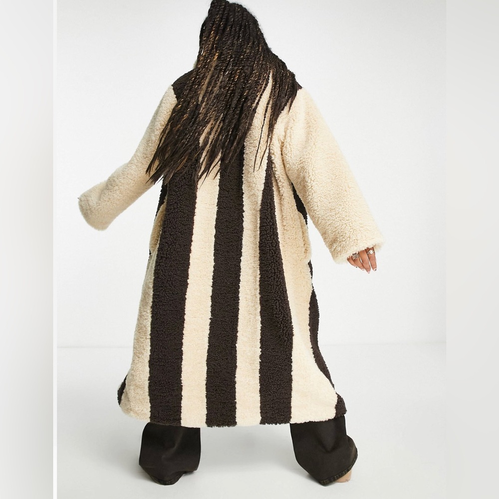 ASOS DESIGN hero two tone bonded borg maxi coat in brown